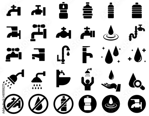 A simple standard icon collection for water, taps and showers