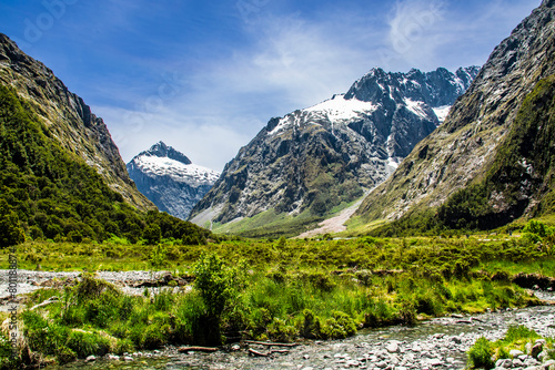the natural view of Monkey Creek  in South island New Zealand, the place on the way to Milford Sound from Lake Te Anau.  photo