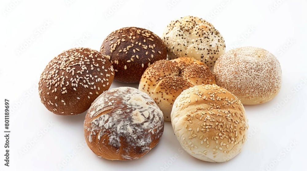 Freshly baked glazed dinner rolls on a white background. Close-up bakery product photography