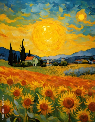  A vibrant oil painting close up of a sun and mon b.jpg photo