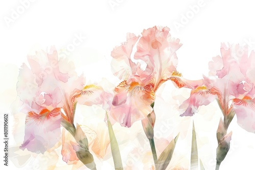 Botanical watercolor illustration. Royal irises, on a white background.