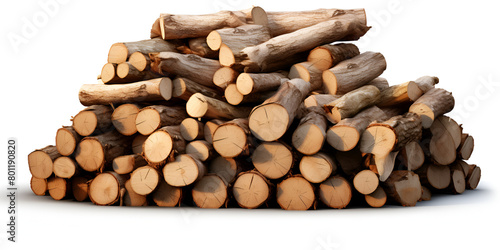 Wood trunks Pile firewood tree lumber wood and making firewood for cooking food with simple white background