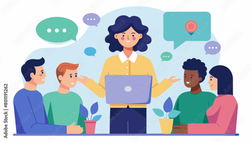 HR holding a workshop on mental health in the workplace and encouraging open communication about it.. Vector illustration