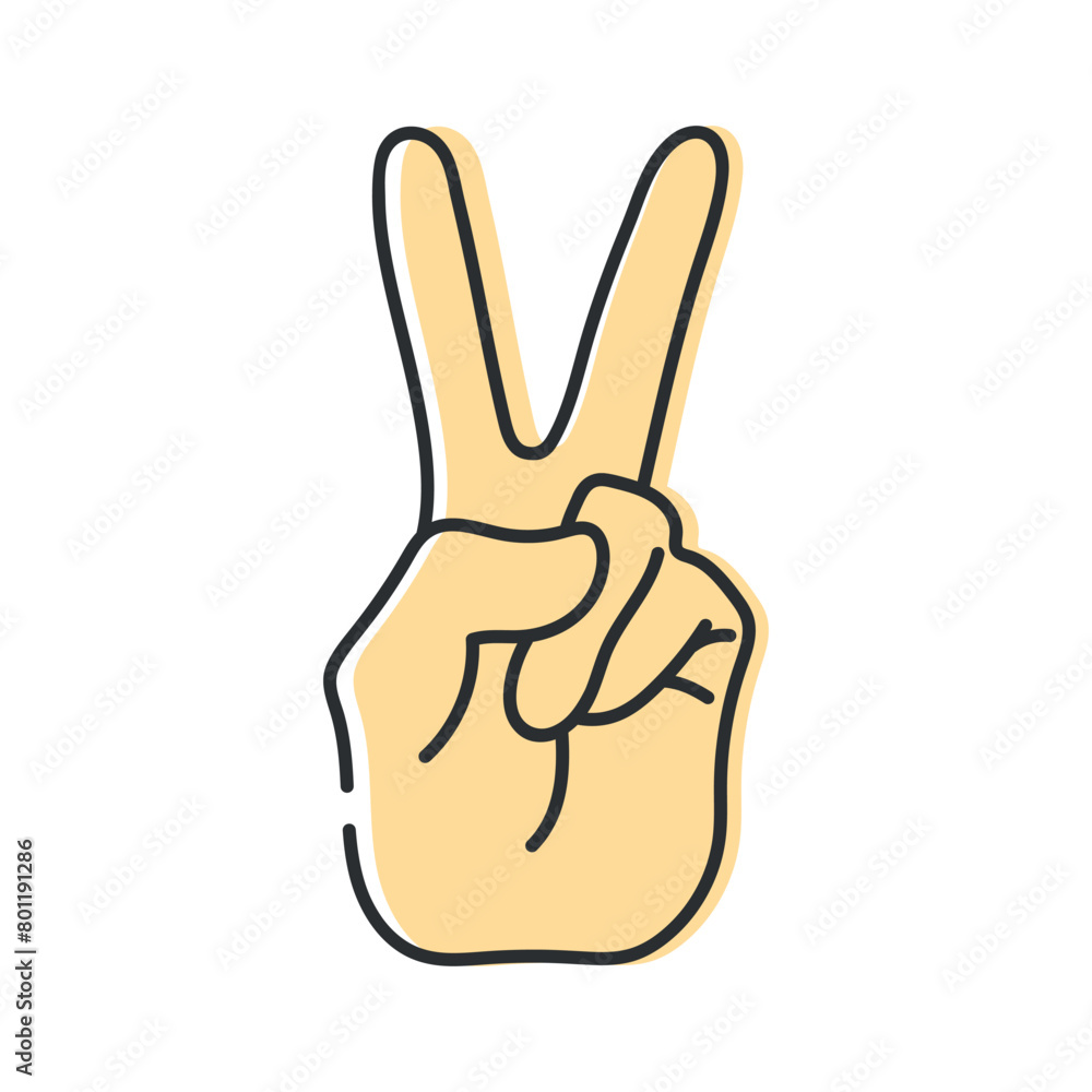 Human hand making peace sign. Line icon isolated blue background. Peace gesture. Vector illustration Human hand making peace sign. Line icon isolated blue background. Peace gesture. Vector illustration