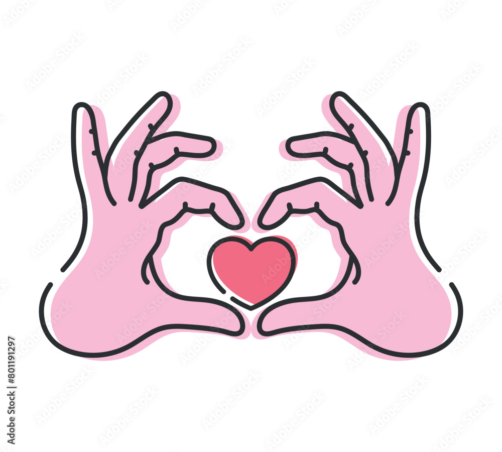 Human hands making heart sign. Line icon isolated on white background. Heart gesture. Vector illustration Human hands making heart sign. Line icon isolated on white background. Heart gesture. Vector illustration