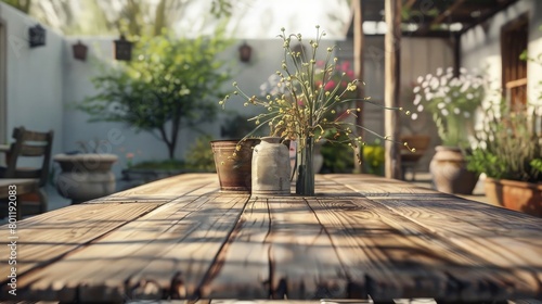Create a picturesque setting featuring a wooden table © Ammar