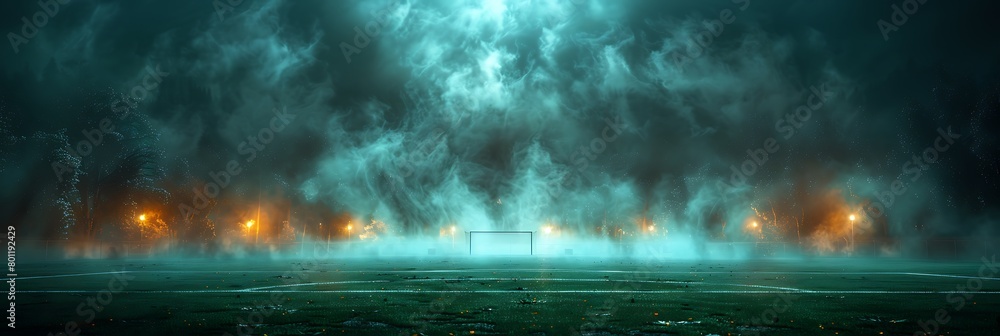 Textured soccer game field with a dynamic foggy atmosphere 