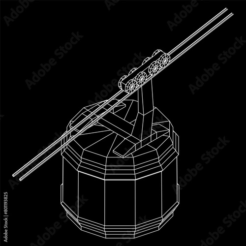 Cable car cabin gondola. Funicular simple cableway concept. Wireframe low poly mesh vector illustration