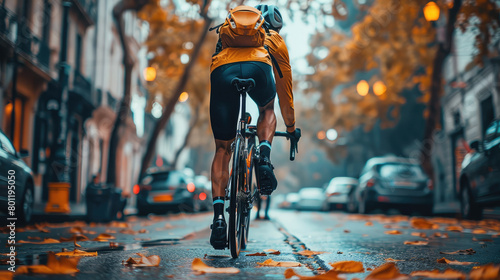 Full body cyclist on street. Generative AI.