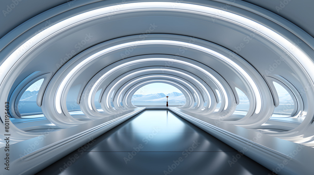 Obraz premium The linear symmetry of an airport jet bridge, leading the eye toward adventure