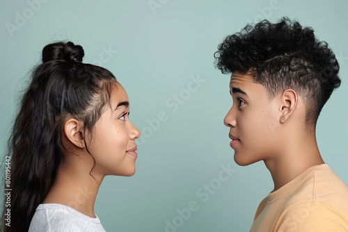 Joyful man and woman happily making eye contact with each other in a heartwarming moment