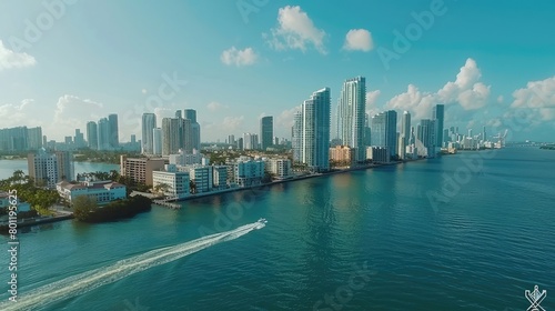 Miami cityscape ocean buildings colorful water sky © Alizeh