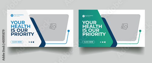 Medical web banner for video thumbnail. youtube thumbnail for hospital live workshop business template. Dental hospital and clinic social media Design