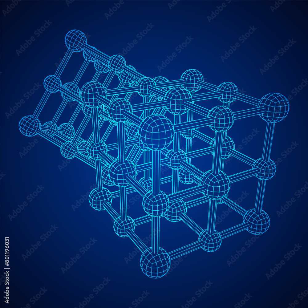 Crystal lattice molecule grid. Sodium chloride rock salt. Wireframe low poly mesh vector illustration. Crystal lattice molecule grid. Sodium chloride rock salt. Wireframe low poly mesh vector illustration.