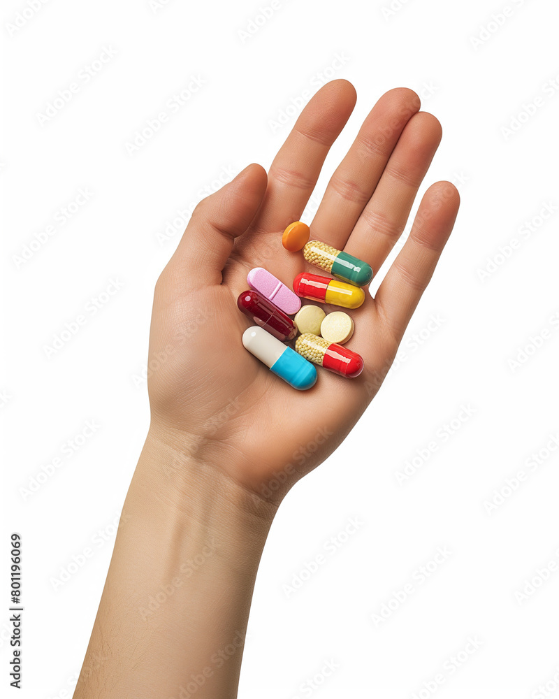 hand holding pills isolated on white hand holding pills isolated on white