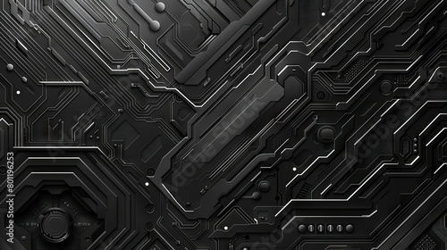 Futuristic Gray Technology Background: Electronic Motherboard Abstract with High-Tech Texture - Vector Illustration