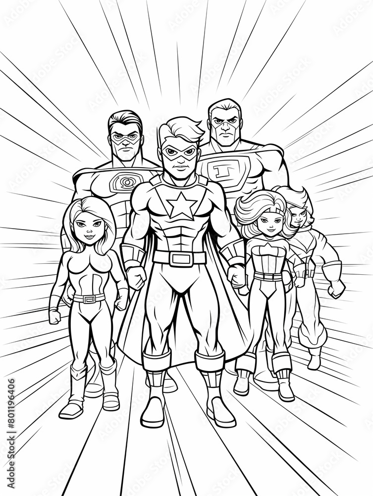 Obraz premium superhero poses, Coloring Comic Style, kids friendly