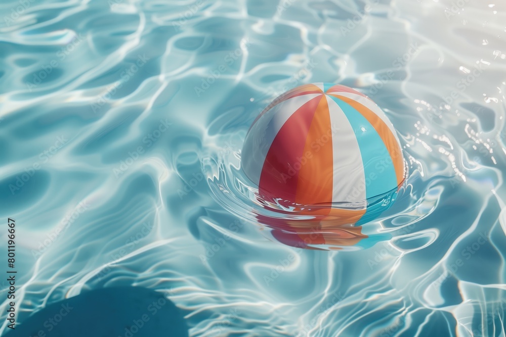 inflatable beach ball floating in rippling blue water