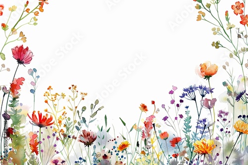White background. watercolors wildflowers. doodle