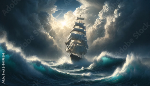 an epic sea adventure a tall ship braving a powerful storm photo