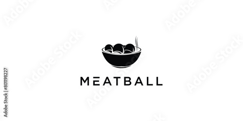 Bowl meatball cuisine line style minimal simple restaurant beef logo design premium vector
