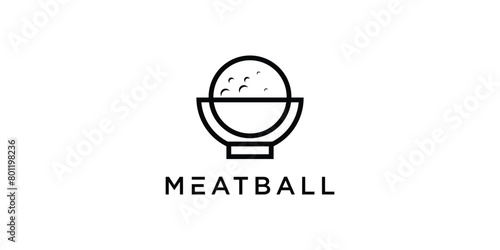 Bowl meatball cuisine line style minimal simple restaurant beef logo design premium vector