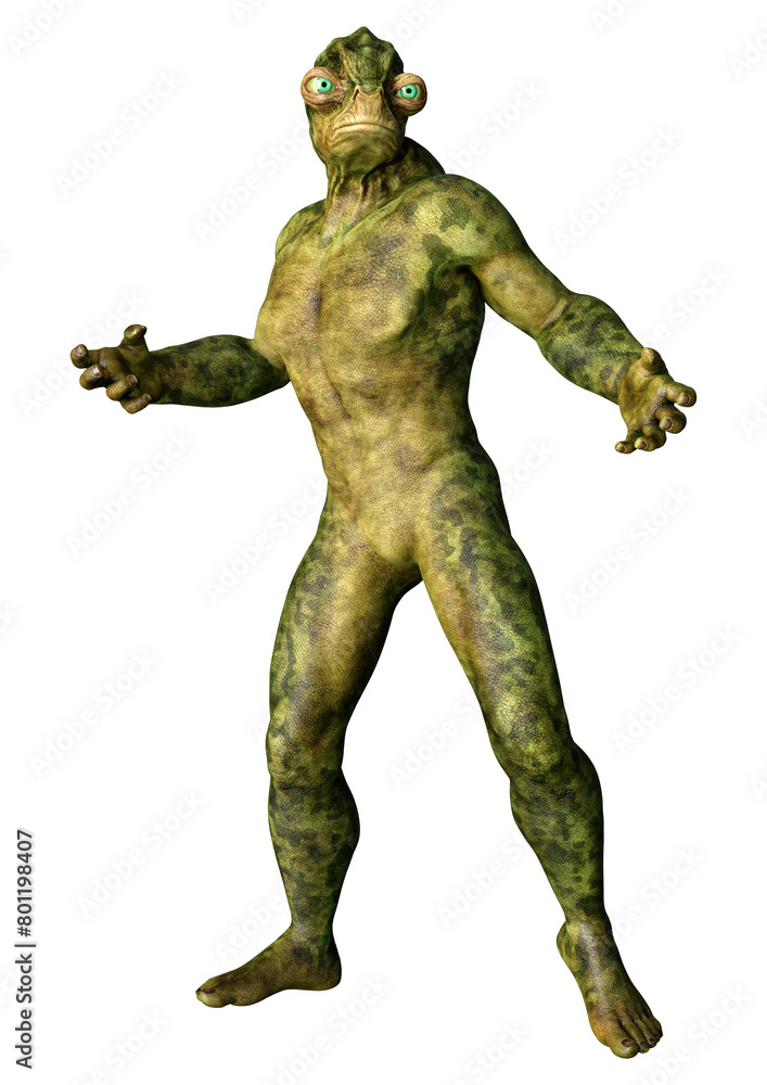 3D Rendering Green Alien on White 3D Rendering Green Alien on White