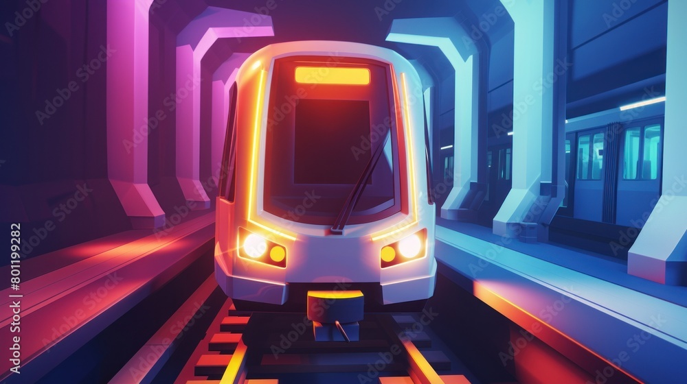 Illuminated futuristic train on sleek tracks