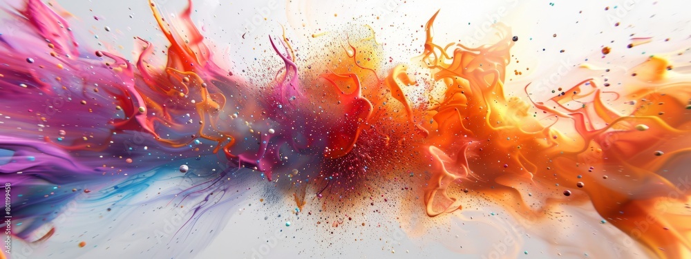 A colorful explosion of shapes and lines emanating from a single point in the center, fading outwards into white space. A colorful explosion of shapes and lines emanating from a single point in the center, fading outwards into white space.