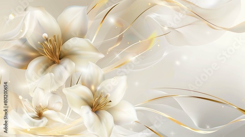 White lilies with gold ribbons on white background © RGEN PHOTO