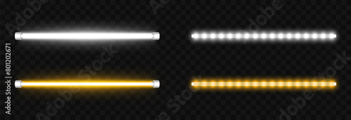 Vector set of led lamps png. LED lamps of different colors on an isolated transparent background. Led lamp, neon light, light effect png. Night light.