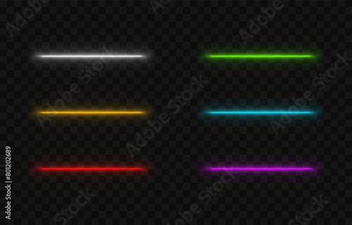 Vector set of led lamps png. LED lamps of different colors on an isolated transparent background. Led lamp, neon light, light effect png. Night light.
