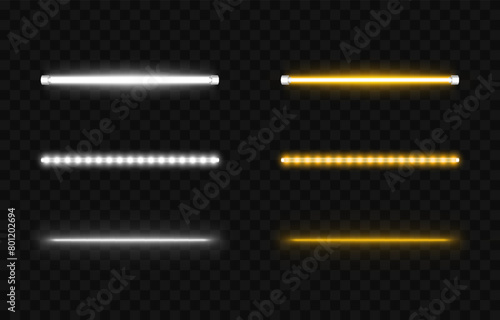 Vector set of led lamps png. LED lamps of different colors on an isolated transparent background. Led lamp, neon light, light effect png. Night light.