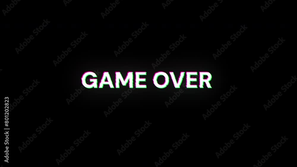 Game over text with screen effects of technological failures. Spectacular screen glitch with various kinds of interference. Looped Game over text with screen effects of technological failures. Spectacular screen glitch with various kinds of interference. Looped