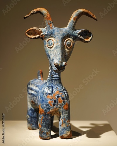 Gueddid, pottery, chimera, Mesolithic, ibex, Light blue and cobalt, photo