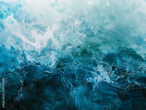 In the heart of a storm, Nardo captures misery with abstract figures, merging pain with beauty. Extreme Close-Up reveals tears becoming ice, a narrative of struggle and transformation., Turquoise blue photo
