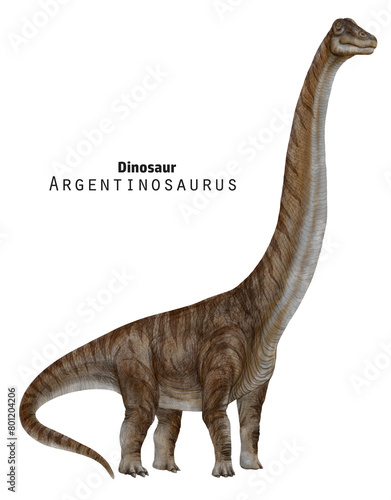 Argentinosaurus illustration. Dinosaur very long neck. Beige striped giant dino photo