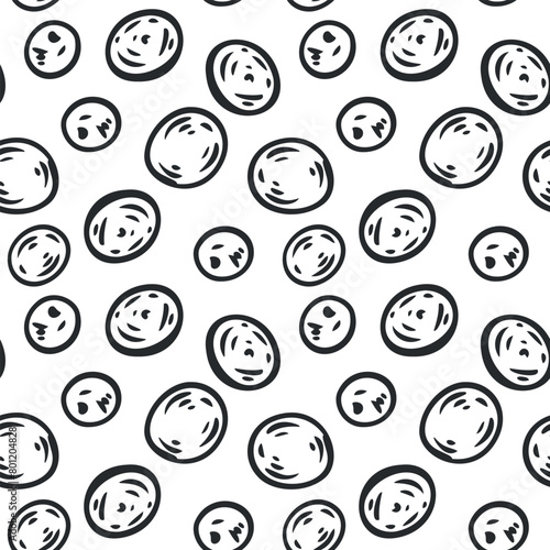 Hand drawn seamless pattern with millet seeds in monochrome sketch style isolated on white background. Agriculture background for food branding. Vintage vector illustration.