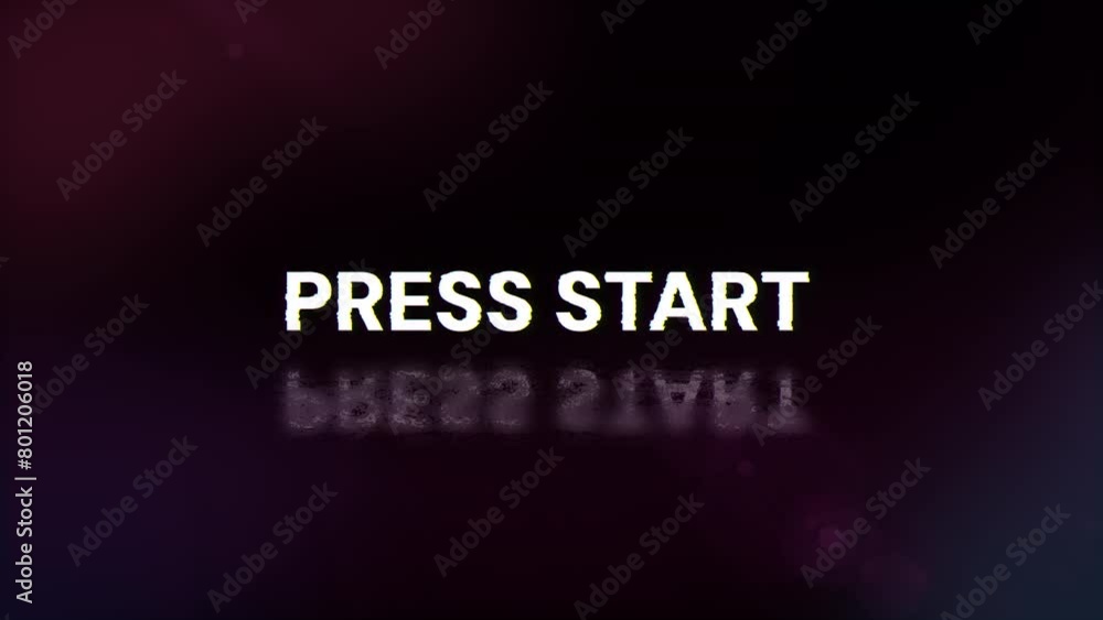 Press start text with screen effects of technological failures. Spectacular screen glitch with various kinds of interference. Looped Press start text with screen effects of technological failures. Spectacular screen glitch with various kinds of interference. Looped