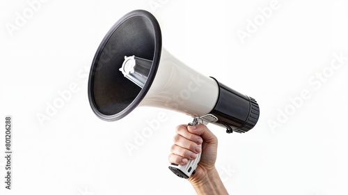 AI-generated illustration of a hand holding a megaphone against a white background