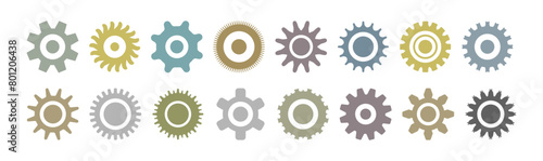 Colorful gears vector set on white background. Cogwheels collection, technology concept illustration to use for teamwork, engineering business projects.