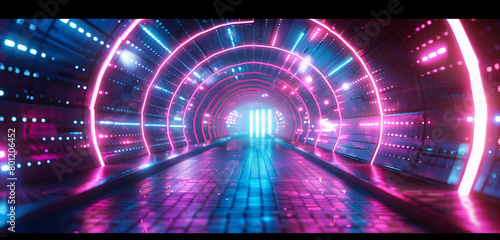 Abstract grid background with neon blue and pink lights
