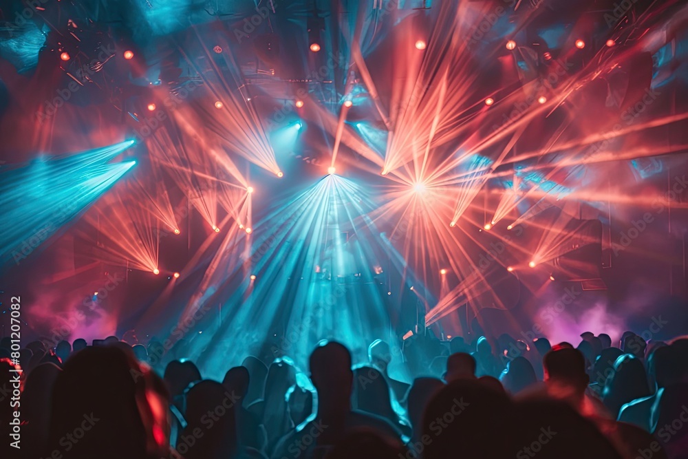 Purple disco balls glow in the club as people enjoy live music and dancing