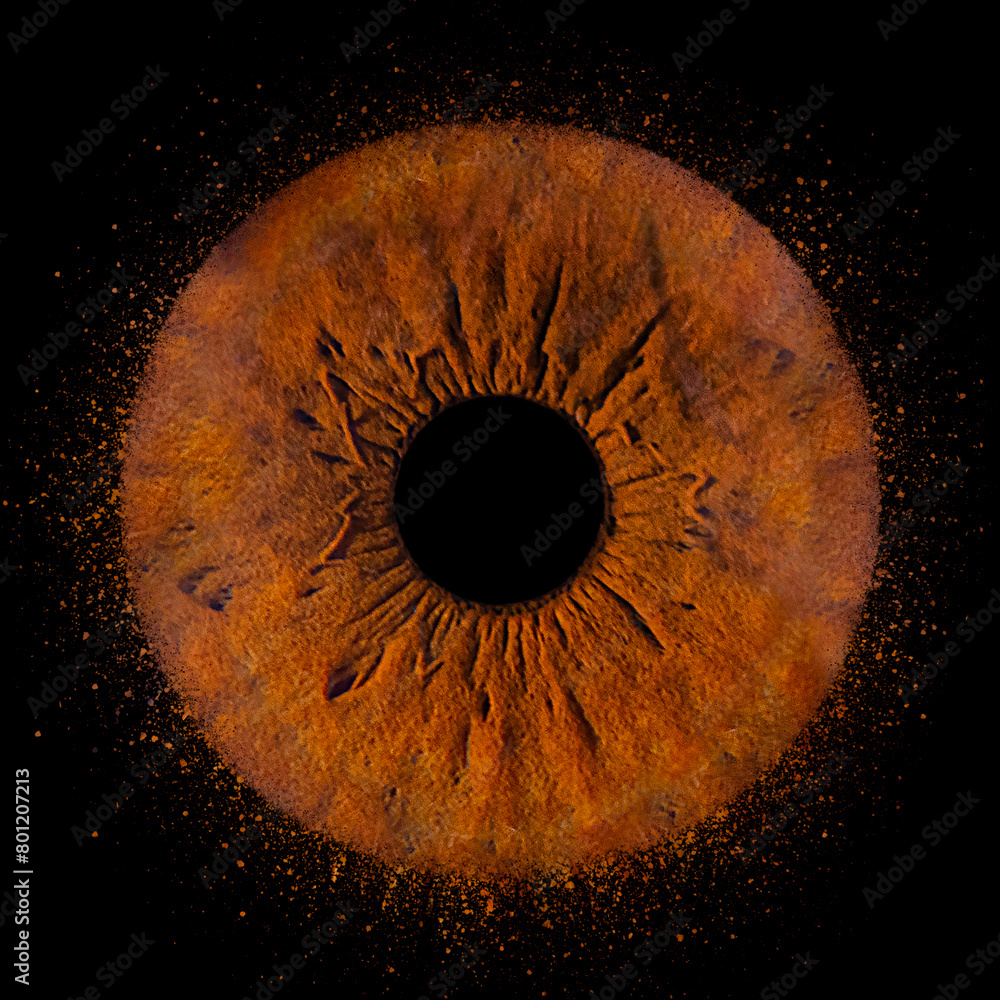 Close up of eye iris on black background, macro, photography Close up of eye iris on black background, macro, photography