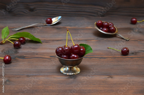 still life with ripe cherries in a rustic style
