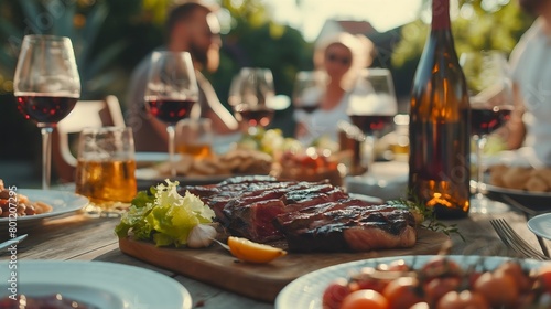 Sumptuous Delights: Grilled Goodness and Fine Wine Amidst Sun-Kissed Bliss photo