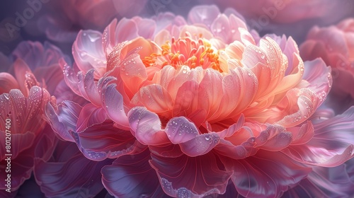 A beautiful close up of a pink peony with water droplets on the petals.