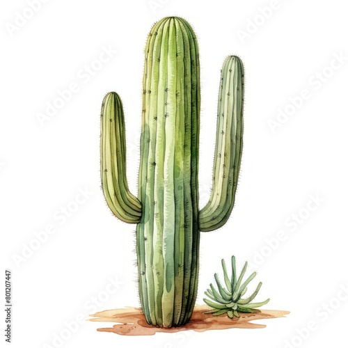 Single Saguaro Cactus with arms iconic watercolor clipart
