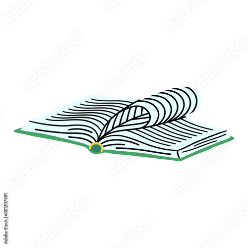 Cartoon Green Book Open Education Concept Flat Design Style Isolated on a White Background. Vector illustration © bigmouse108