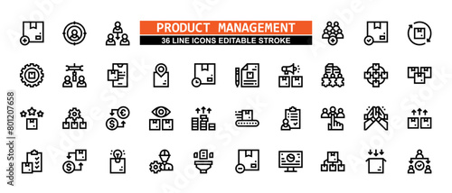 36 Product Management Line Icons Set Pack Editable Stroke Vector Illustration.